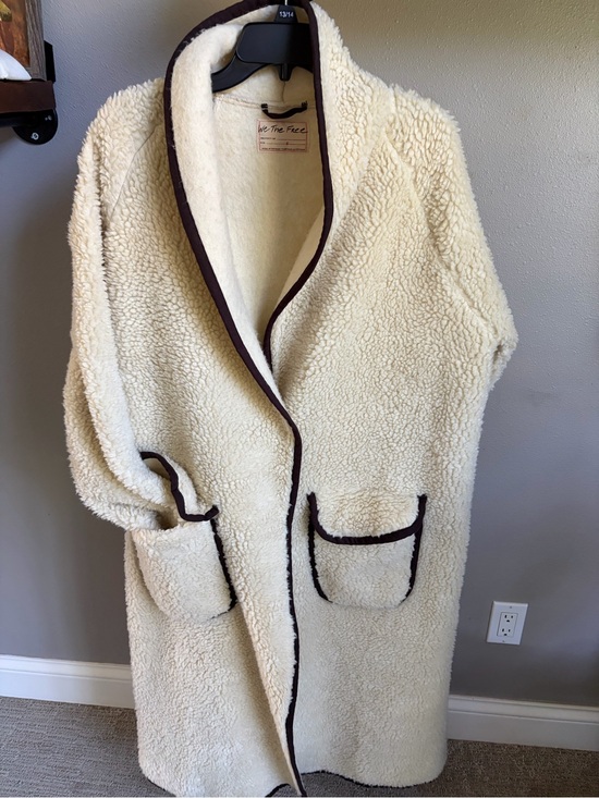 We The Free Jackets & Blazers - We The Free Cream Teddy Coat with Dark Brown Trim